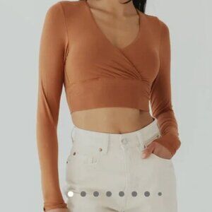 Wrap Long Sleeve Brami (Crop) in Camel